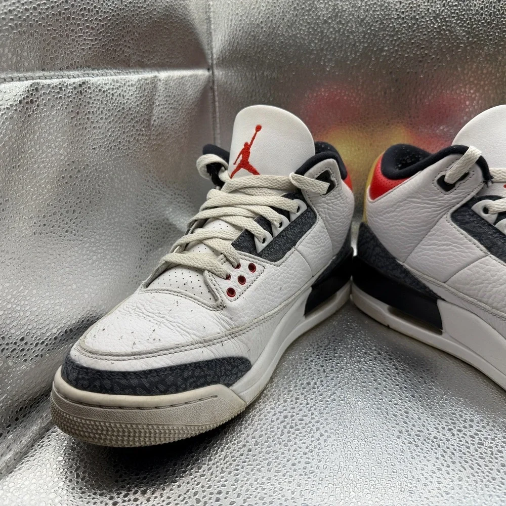 Size‎ 9.5 Jordan 3 Retro Denim SE Fire Red White Black Mens Sneakers CZ6431-100